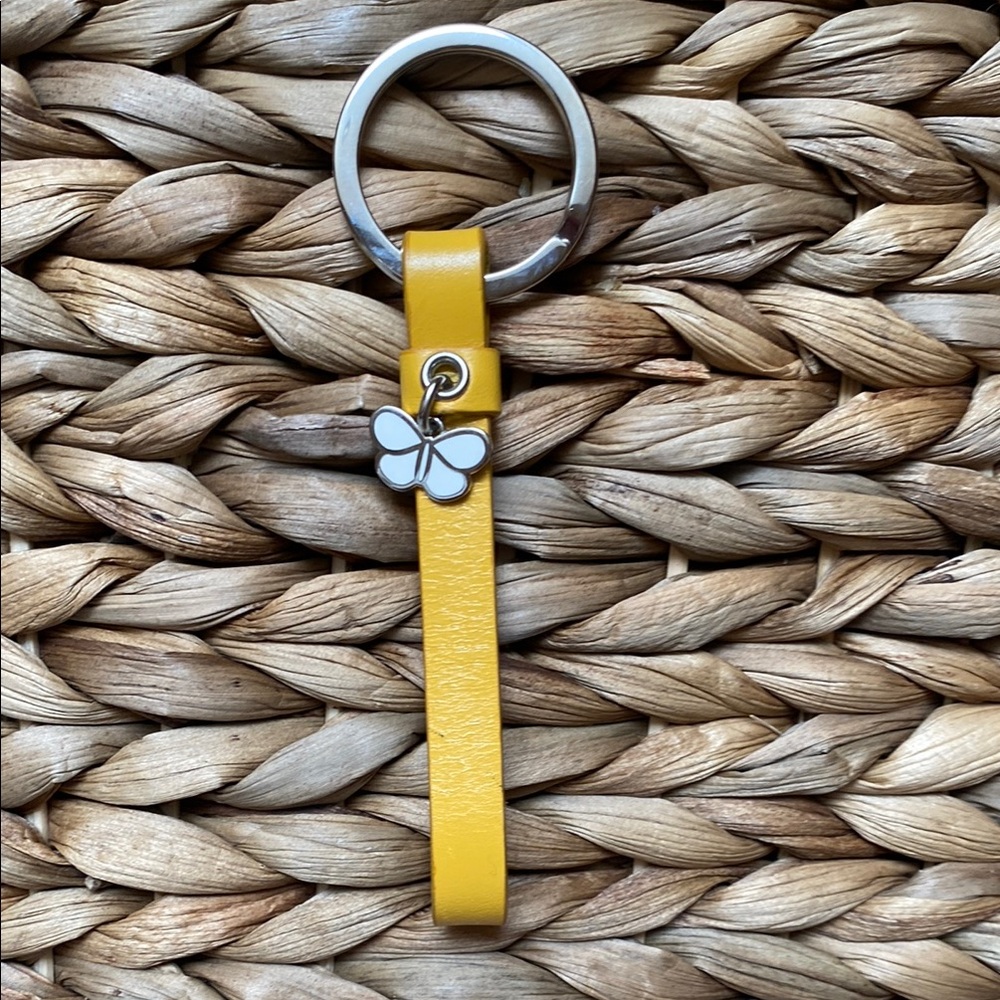 Coach Leather Keychain with Butterfly Charm